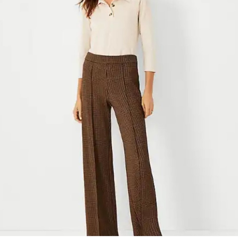 Ann Taylor Side Zip Wide Leg Front Pleat Houndstooth Pattern Sz 18